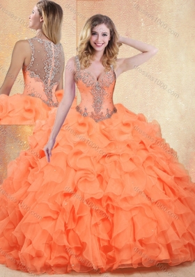 Beautiful Straps Orange Red Sweet 16 Dresses with Ruffles and Appliques