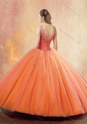 Beautiful Straps Orange Sweet 16 Dresses with Beading and Appliques