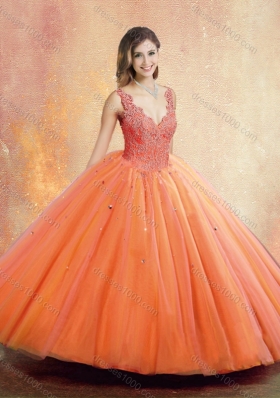 Beautiful Straps Orange Sweet 16 Dresses with Beading and Appliques