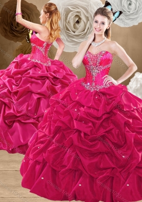 Discount Brush Train Hot Pink Sweet 16 Dresses with Pick Ups