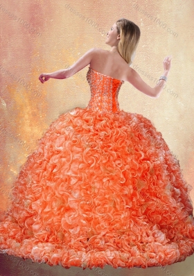 Fashionable Brush Train Orange Quinceanera Dresses with Beading and Ruffles