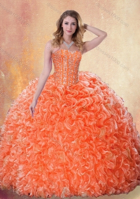 Fashionable Brush Train Orange Quinceanera Dresses with Beading and Ruffles