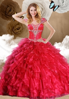 Fashionable Red Quinceanera Gowns with Beading and Ruffles