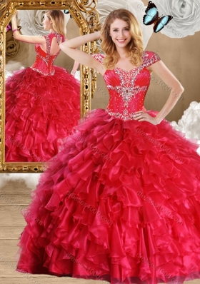 Fashionable Red Quinceanera Gowns with Beading and Ruffles