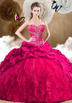 Fashionable Red Sweet 16 Dresses with Beading and Pick Ups