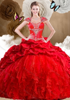 Fashionable Red Sweet 16 Dresses with Beading and Pick Ups