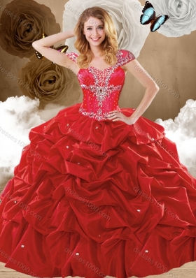 Lovely Beading and Pick Ups Sweet 16 Gowns with Brush Train