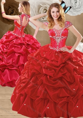 Lovely Beading and Pick Ups Sweet 16 Gowns with Brush Train