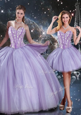 Lovely Sweetheart Beading Lavender DetachableQuinceanera Gown for 2016