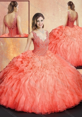 New Arrivals V Neck Sweet 16 Dresses with Ruffles and Appliques