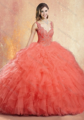 New Arrivals V Neck Sweet 16 Dresses with Ruffles and Appliques