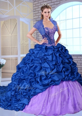 New Style Sweetheart Brush Train Pick Ups and Appliques Quinceanera Dresses