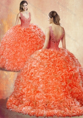 New Style V Neck Brush Train Quinceanera Dresses with Appliques