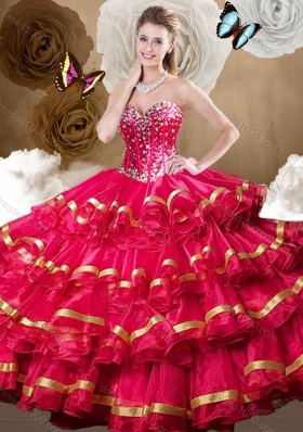 Perfect Red Sweet 16 Dresses with Beading and Ruffled Layers