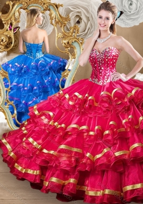 Perfect Red Sweet 16 Dresses with Beading and Ruffled Layers