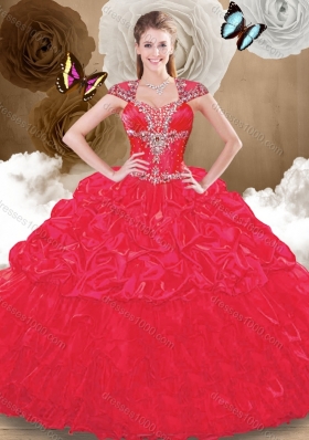 Perfect Sweetheart Red Quinceanera Dresses with Beading and Pick Ups