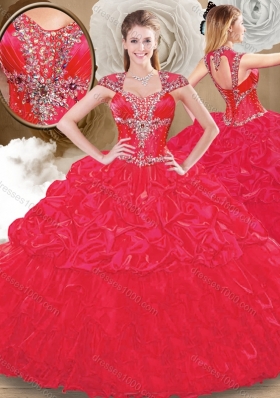 Perfect Sweetheart Red Quinceanera Dresses with Beading and Pick Ups