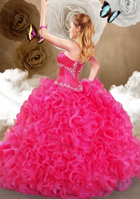 Pretty Hot Pink Sweetheart Quinceanera Gowns with Ruffles