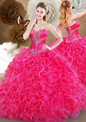 Pretty Hot Pink Sweetheart Quinceanera Gowns with Ruffles