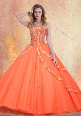 Romantic Sweetheart Brush Train Quinceanera Gowns with Beading