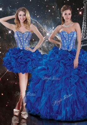 2016 New Style Sweetheart Detachable Beading Quinceanera Gowns in Blue