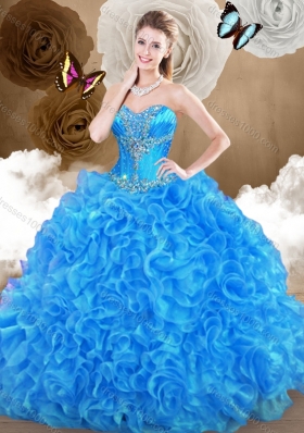 2016 Pretty Blue Sweet 16 Gowns with Beading and Ruffles