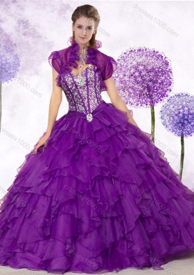 Cheap Ball Gown Purple Quinceanera Gowns with Beading and Ruffles