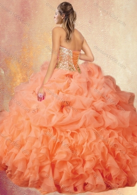 Customized Brush Train Sweet 16 Gowns with Ruffles and Pick Ups