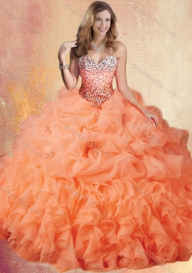 Customized Brush Train Sweet 16 Gowns with Ruffles and Pick Ups