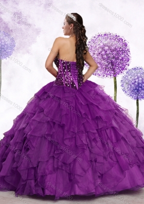 New Style Sweetheart Ruffles and Sequins Quinceanera Dresses in Purple