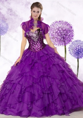 New Style Sweetheart Ruffles and Sequins Quinceanera Dresses in Purple