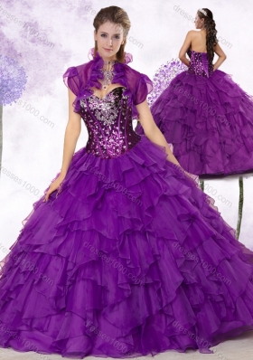 New Style Sweetheart Ruffles and Sequins Quinceanera Dresses in Purple