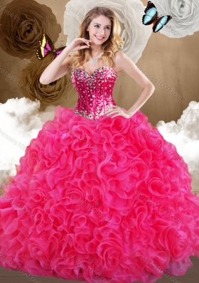 Super Hot Sweetheart Hot Pink Quinceanera Gowns with Ruffles