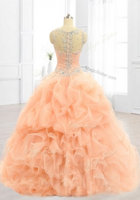 Cheap Straps Beading and Ruffles Quinceanera Dresses in Peach