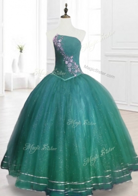 Classical Strapless Beading Sweet 16 Dresses in Dark Green