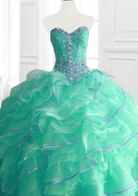 Gorgeous Sweetheart Beading and Ruffles Quinceanera Gowns in Turquois