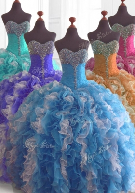 Low Price Beading and Ruffles Quinceanera Dresses in Multi Color