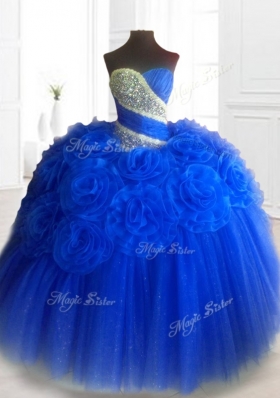 Classical Hand Made Flowers Sweet 16 Dresses in Royal Blue