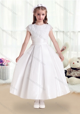 First Communion Scoop Satin Flower Girl Dresses with Appliques
