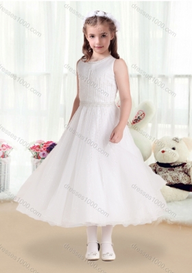 First Communion Scoop White Flower Girl Dresses with Beading