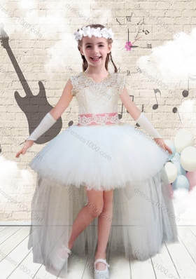 2016 Sweet V Neck High Low Appliques Little Girl Pageant  Dresses