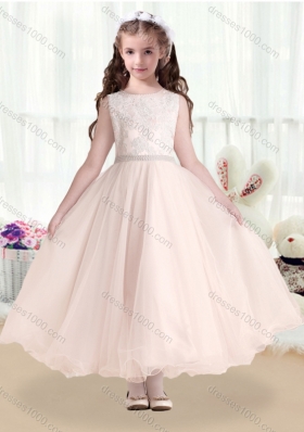 Fashionable Scoop Tea Length Little Girl Pageant Dresses with Lace