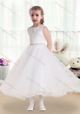 Fashionable Scoop Tea Length Little Girl Pageant Dresses with Lace