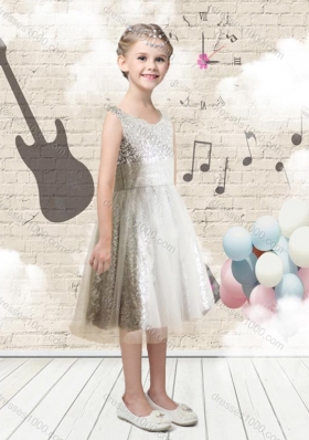 First Communion Empire Scoop Sequins Flower Girl Dresses