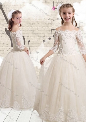 First Communion Off the Shoulder White Flower Girl Dresses with Appliques