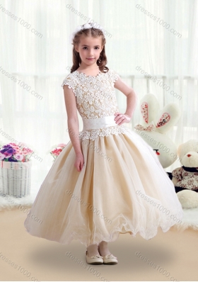 First Communion Scoop Ball Gown Flower Girl Dresses with Belt