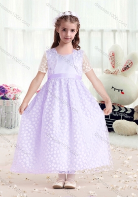 First Communion Scoop Flower Girl Dresses with Belt