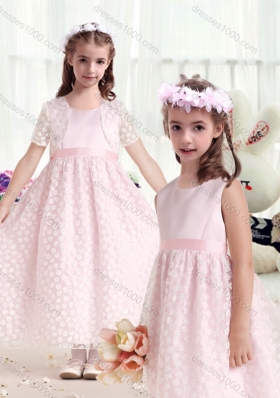 First Communion Scoop Flower Girl Dresses with Belt
