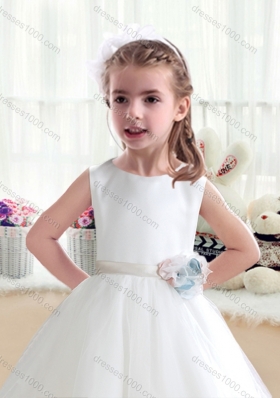 First Communion Scoop White Flower Girl Dresses with Appliques