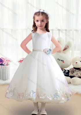 First Communion Scoop White Flower Girl Dresses with Appliques